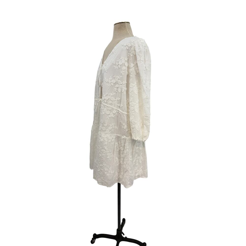 & Other Stories Embroidered Tie Front Cotton Mini Dress White US 12 - Picture 5 of 12